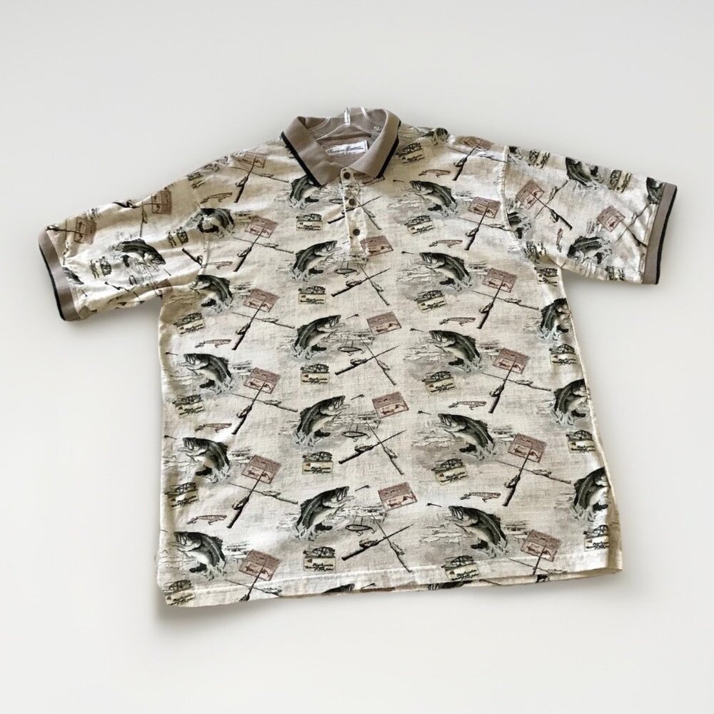 American Summer Clothing Company Mens Size XXL Polo Shirt Fishing Lures Bass‎